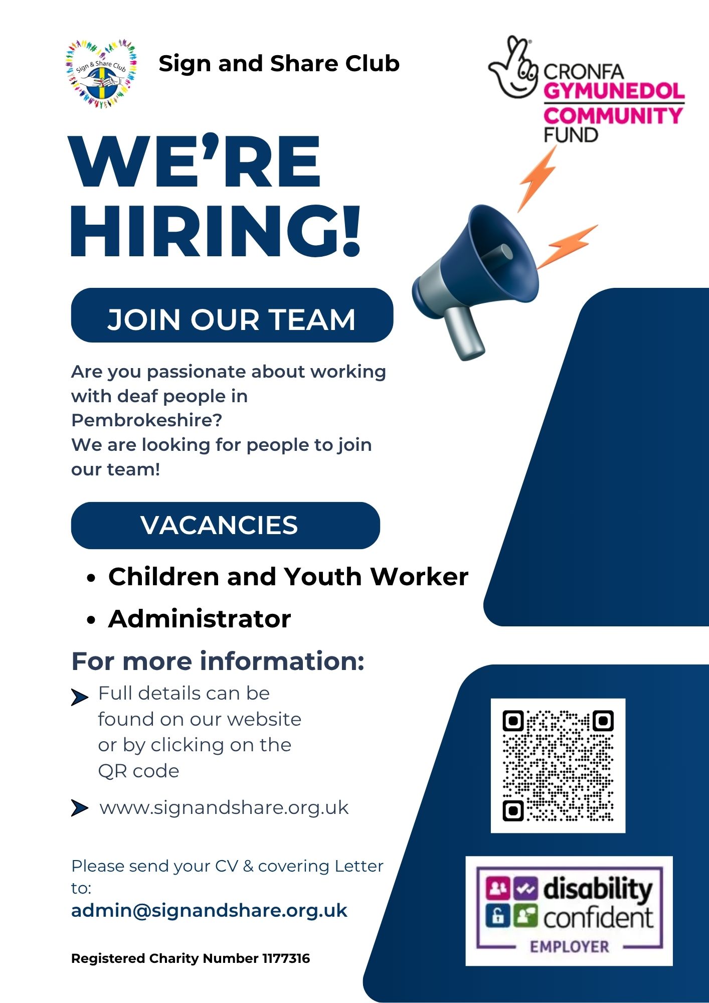 Sign and Share Club Vancancies Job Vacancy - Administrator and Youth Worker